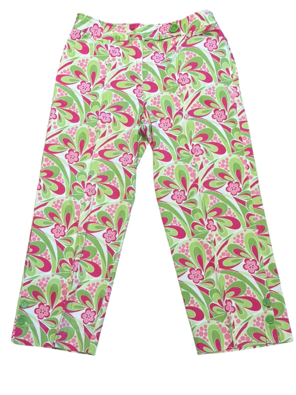 Marisa Christina Women’s Size 30 x 23 Pink & Lime Floral Pattern Capri Pants